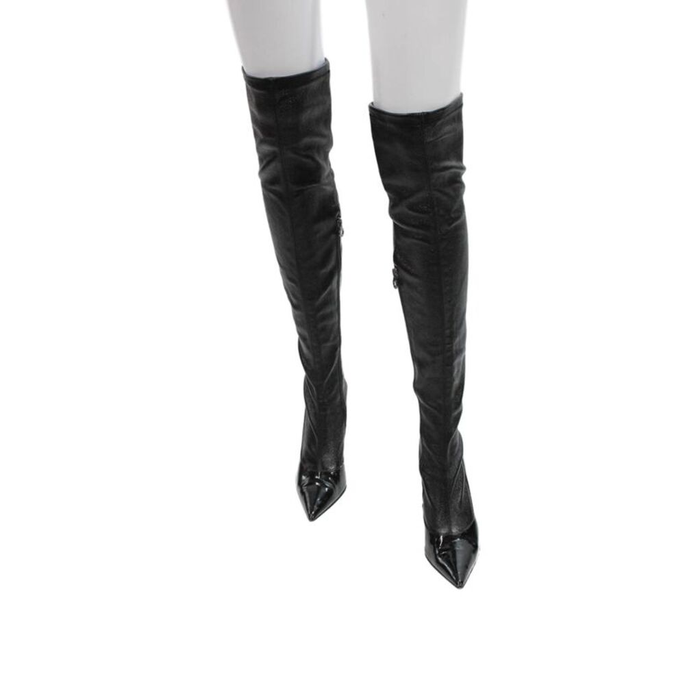 Lesilla Womens Leather Over The Knee Pointed Toe Boots Black Size 38 8